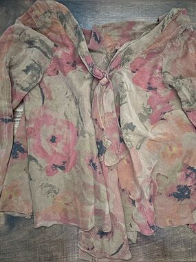 🧡Natural Floral Tie-Neck Blouse🤎